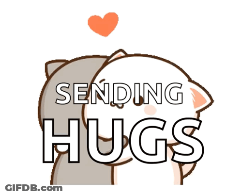 A Cartoon Cat Is Hugging Another Cat With The Words Sending Hugs Above Them GIF