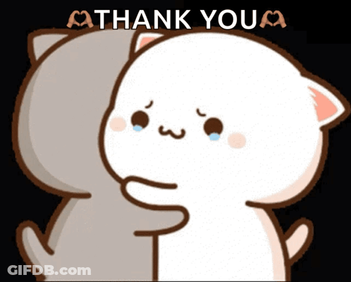 A Cartoon Cat Is Hugging Another Cat With The Words Thank You Written Above It GIF