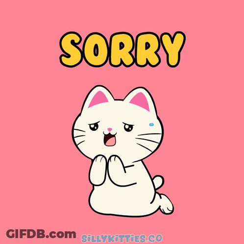 A Cartoon Cat Is Kneeling Down With The Word Sorry Above It GIF