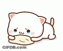 A Cartoon Cat Is Laying Down And Crying While Holding A Blanket . GIF