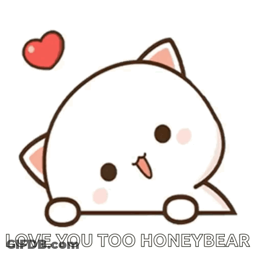 A Cartoon Cat Is Laying Down With A Heart Above It And Says `` Love You Too Honeybear '' . GIF