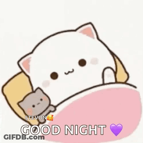 Cartoon Cat Laying In Bed With Smaller Cat GIF