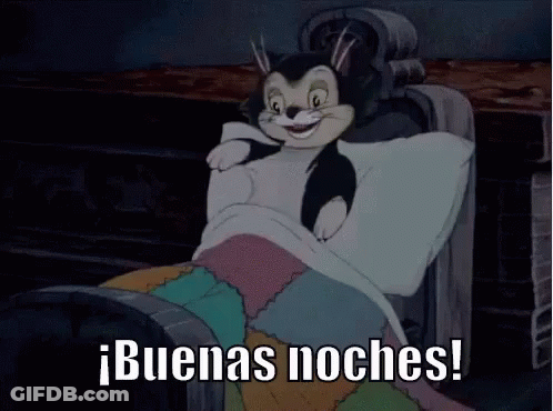 A Cartoon Cat Is Laying In A Bed With The Words Buenas Noches Below It GIF