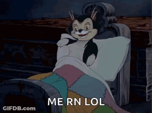 A Cartoon Cat Is Laying In A Bed With The Words Me Rn Lol Above Him GIF