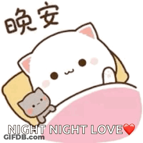 A Cartoon Cat Is Laying In A Bed With The Words Night Night Love Written Above It GIF