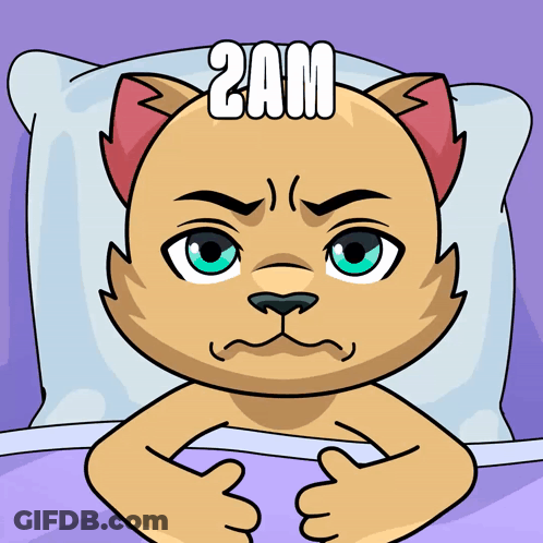 A Cartoon Cat Is Laying On A Bed With The Words 2Am Written On Its Head GIF