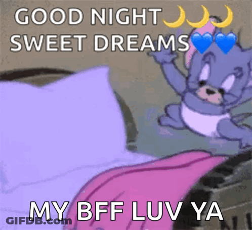 A Cartoon Cat Is Laying On A Bed With The Words Good Night Sweet Dreams My Bff Luv Ya GIF
