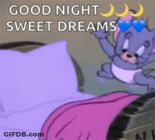 A Cartoon Cat Is Laying On A Bed With The Words `` Good Night Sweet Dreams '' Written On The Bottom . GIF