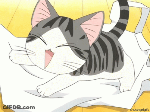 A Cartoon Cat Is Laying On A Piece Of Paper With The Words Shulangigifs Written Below It GIF