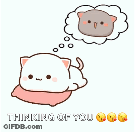 A Cartoon Cat Is Laying On A Pillow Thinking Of Another Cat . GIF