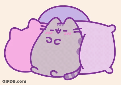 A Cartoon Cat Is Laying On A Pink Pillow With The Letter C On Its Face GIF