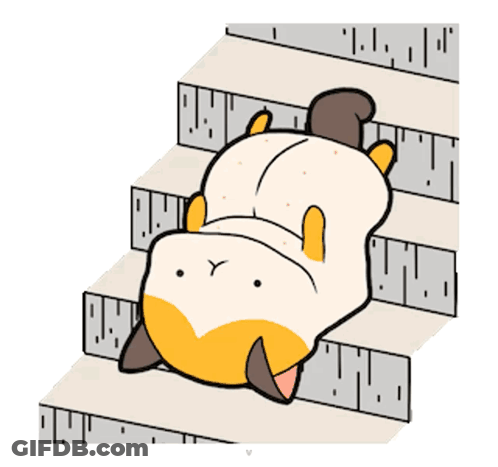 A Cartoon Cat Is Laying On Its Back On Some Stairs . GIF