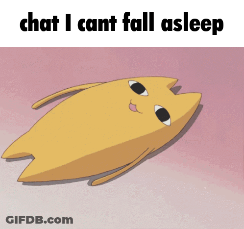 A Cartoon Cat Is Laying On Its Back With The Words Chat I Cant Fall Asleep Above It GIF