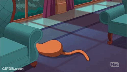 Cartoon Cat Lying On Floor In Living Room GIF