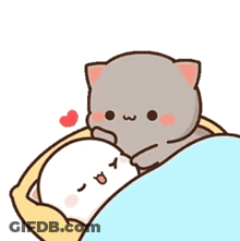 Cartoon Cat Laying On Top Of White Cat GIF