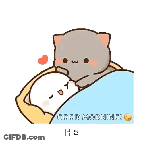 A Cartoon Cat Is Laying On Top Of A White Cat In A Bed . GIF