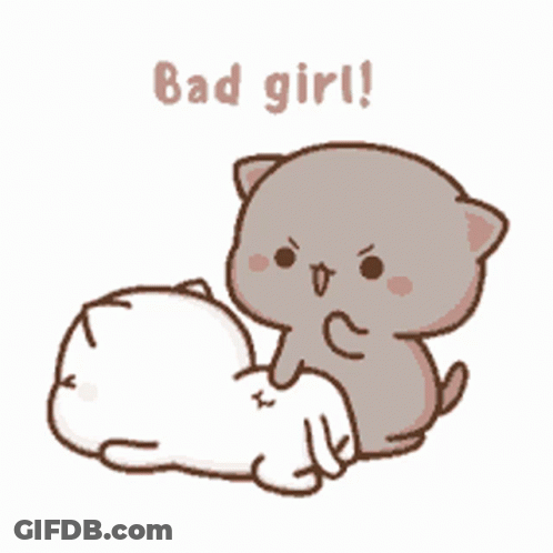 A Cartoon Cat Is Laying On Top Of Another Cat And Says `` Bad Girl '' . GIF