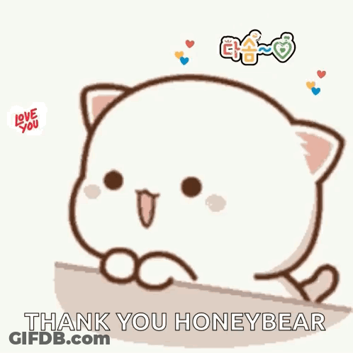 A Cartoon Cat Is Leaning On A Wall And Saying Thank You Honeybear GIF