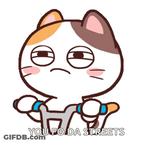 A Cartoon Cat Is Lifting Dumbbells With The Caption You Fo Da Streets GIF