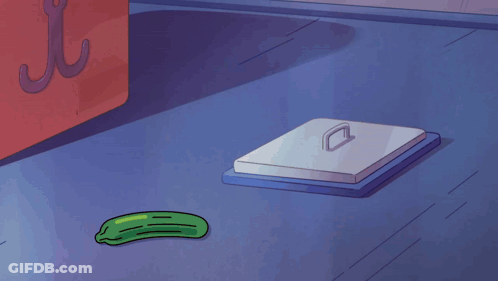 A Cartoon Cat Is Looking At A Cucumber GIF