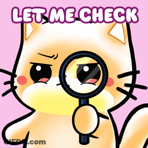 A Cartoon Cat Is Looking Through A Magnifying Glass With The Words Let Me Check Above It GIF