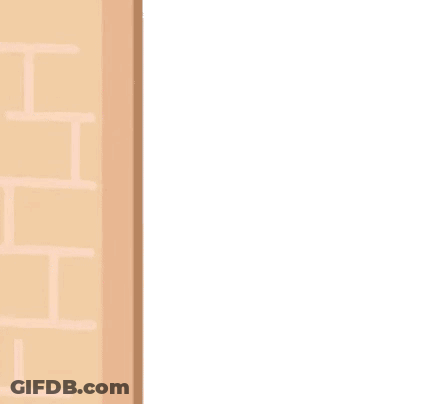 A Cartoon Cat Is Peeking Out From Behind A Wall With Hearts Around It GIF