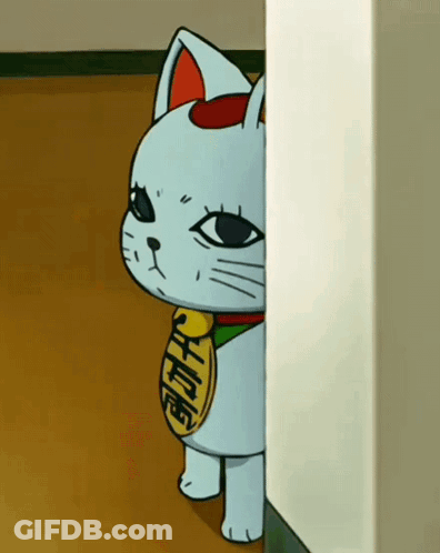 A Cartoon Cat Is Peeking Out From Behind A White Wall GIF
