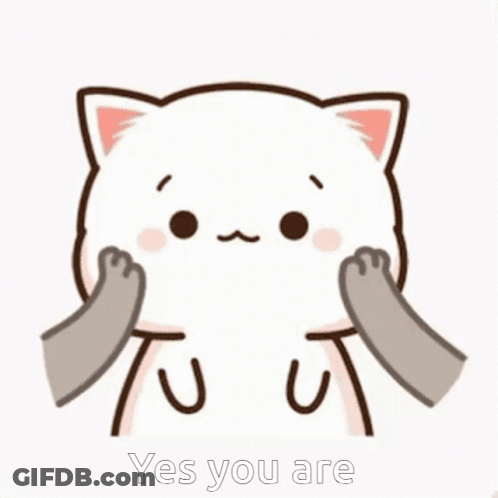 A Cartoon Cat Is Petting Another Cat 'S Face And The Cat Is Saying Yes You Are . GIF