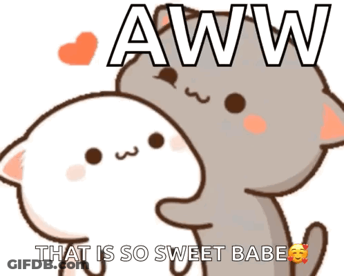 A Cartoon Cat Is Petting Another Cat With The Words Aww That Is So Sweet Babe GIF