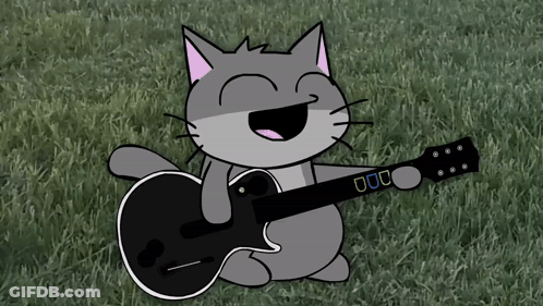 A Cartoon Cat Is Playing A Guitar With The Letters U And D On The Neck GIF