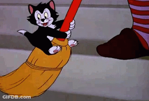 A Cartoon Cat Is Playing With A Broom And A Witch 'S Foot . GIF
