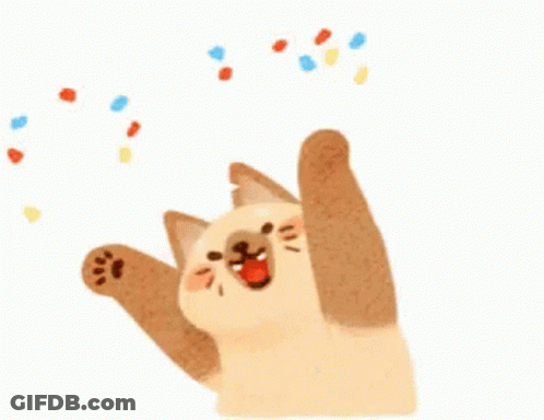 A Cartoon Cat Is Playing With Confetti And Reaching Up To Catch It . GIF
