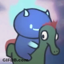 A Cartoon Cat Is Riding On The Back Of A Seahorse . GIF