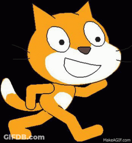 A Cartoon Cat Is Running On A Black Background . GIF