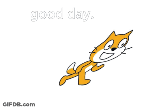 A Cartoon Cat Is Running With The Words Good Day Written Below It GIF