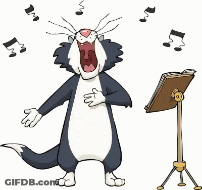 A Cartoon Cat Is Singing While Standing Next To A Music Stand . GIF