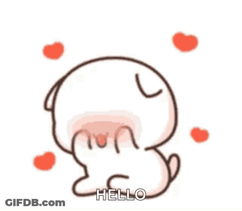 A Cartoon Cat Is Sitting Down With Hearts Around It And Saying Hello . GIF
