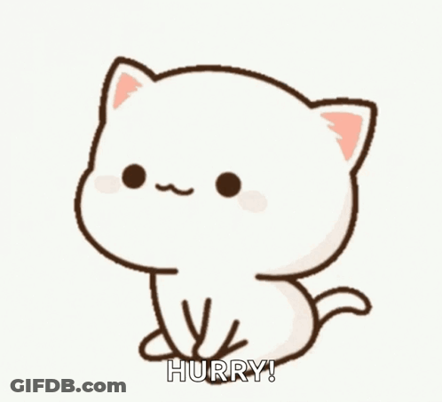 A Cartoon Cat Is Sitting Down With The Words `` Hurry '' Written On It . GIF
