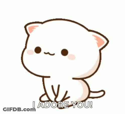 A Cartoon Cat Is Sitting Down With The Words `` I Adore You '' Written Below It . GIF