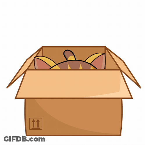 A Cartoon Cat Is Sitting In A Cardboard Box GIF