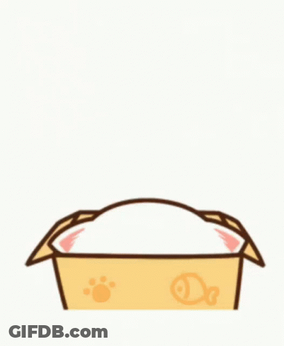 A Cartoon Cat Is Sitting In A Cardboard Box . GIF