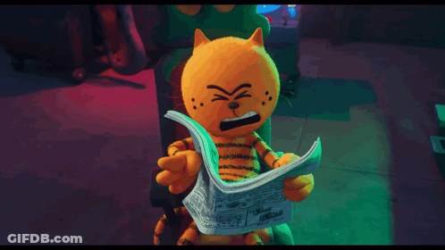 A Cartoon Cat Is Sitting In A Chair Holding A Newspaper On His Head GIF