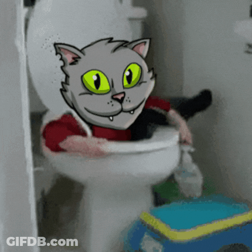 A Cartoon Cat Is Sitting In A Toilet GIF