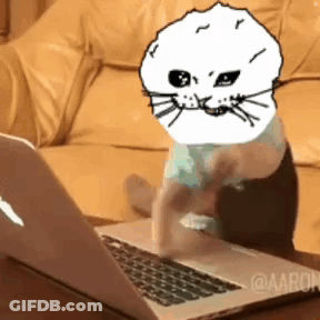 A Cartoon Cat Is Sitting In Front Of An Apple Laptop Computer GIF