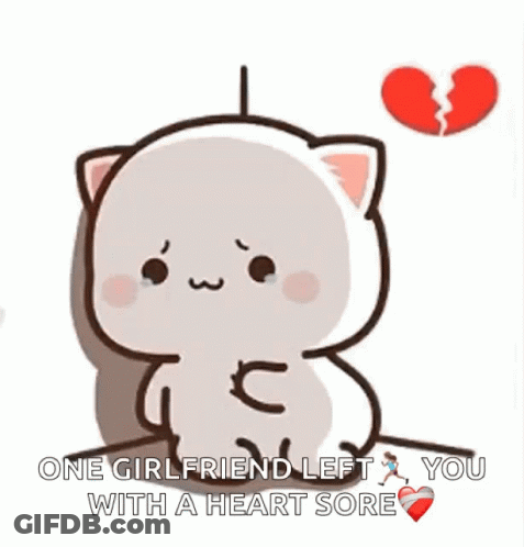 A Cartoon Cat Is Sitting Next To A Broken Heart And Says `` One Girlfriend Left You With A Heart Sore '' . GIF