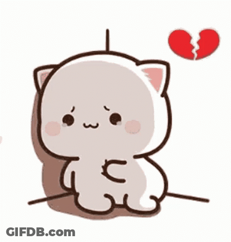 A Cartoon Cat Is Sitting Next To A Broken Heart On A Wall . GIF