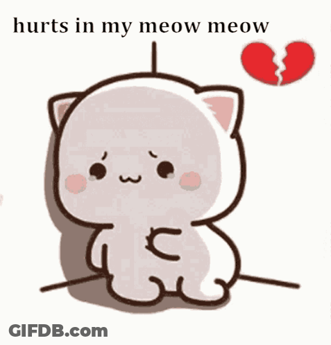 A Cartoon Cat Is Sitting Next To A Broken Heart With The Caption Hurts In My Meow Meow GIF