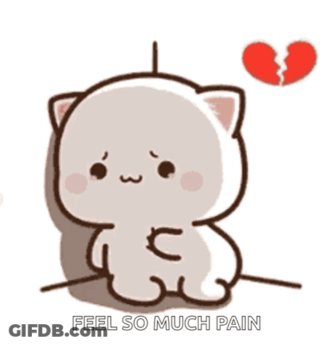 A Cartoon Cat Is Sitting Next To A Broken Heart With The Words `` Feel So Much Pain '' . GIF