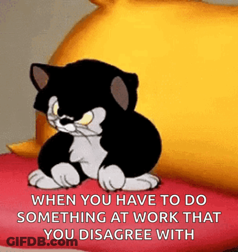 A Cartoon Cat Is Sitting On A Pillow With The Caption " When You Have To Do Something At Work That You Disagree With " O GIF