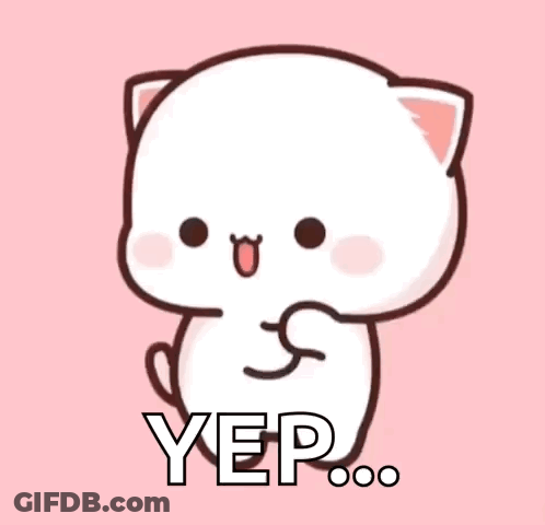 A Cartoon Cat Is Sitting On A Pink Background With The Words Yep Written On It . GIF
